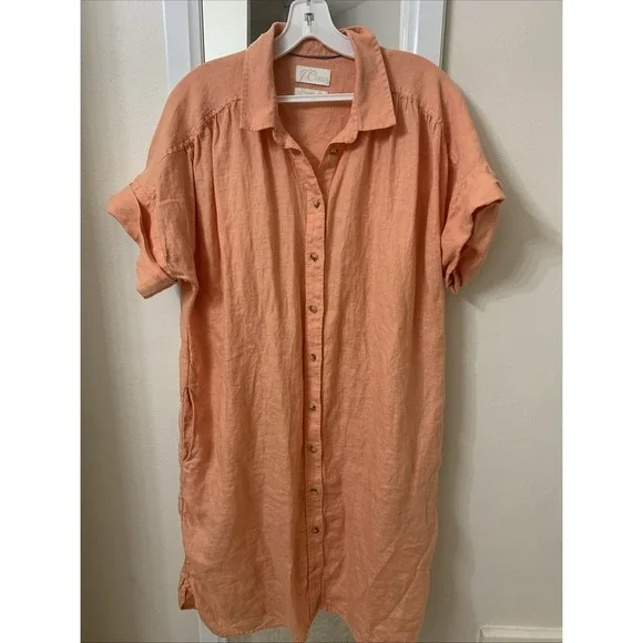 J Crew Shirt Dress 100% Linen Short Sleeve Button Up Relaxed Fit Pockets Sz M - Picture 1 of 5